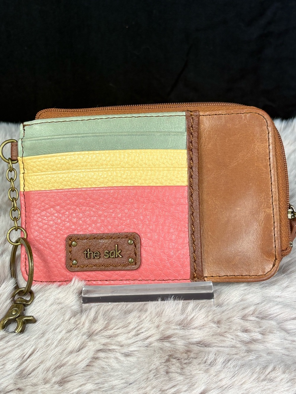 The Sak Multicolor Leather Zip Wallet Crossbody Card Holder Key Ring